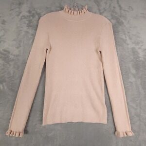 Express Sweater Womens Pullover Ruffle Collar Long Sleeve Glitter Pink M